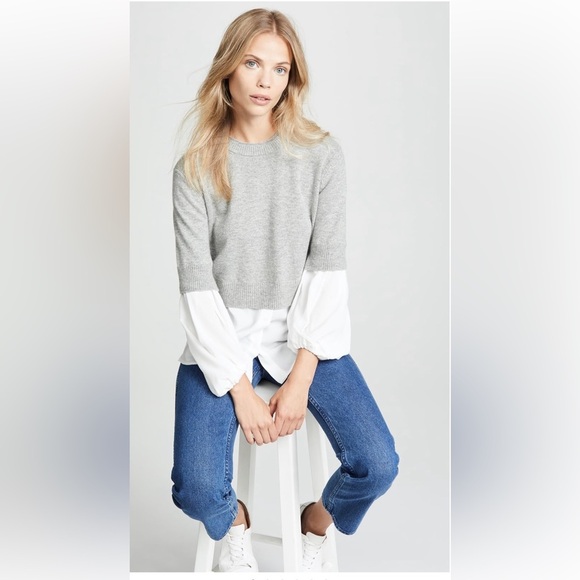BROCHU WALKER Ebele Layered Crew Sweater In Sterling With White Shirting - Picture 5 of 12